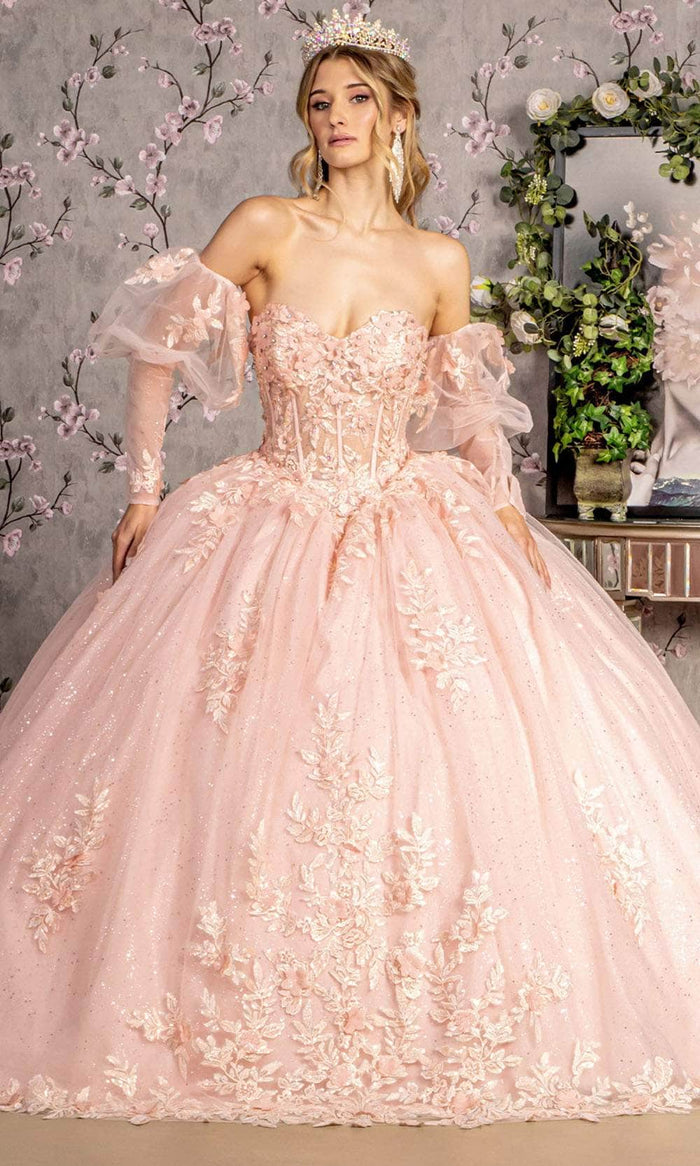 GLS by Gloria GL3476 - Sweetheart Neck Glitter Embroidery Ballgown Ball Gowns XS / Blush