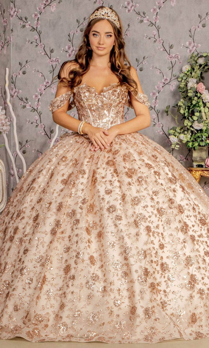 GLS by Gloria GL3485 - Off-Shoulder Bow Accented Ballgown Ball Gowns XS / Champagne/Gold