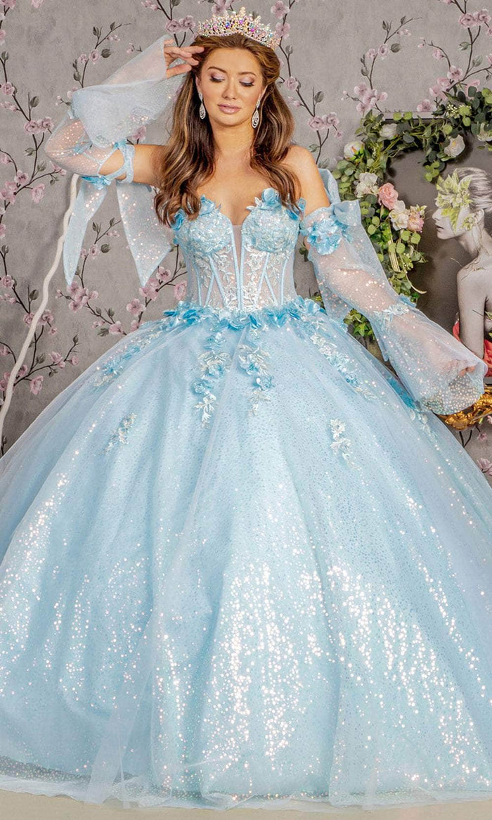 GLS by Gloria GL3486 - Floral Sweetheart Ballgown Special Occasion Dress XS / Baby Blue
