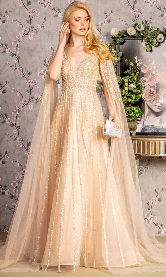 GLS by Gloria GL3494 - Plunging V-Neck A-Line Evening Dress
