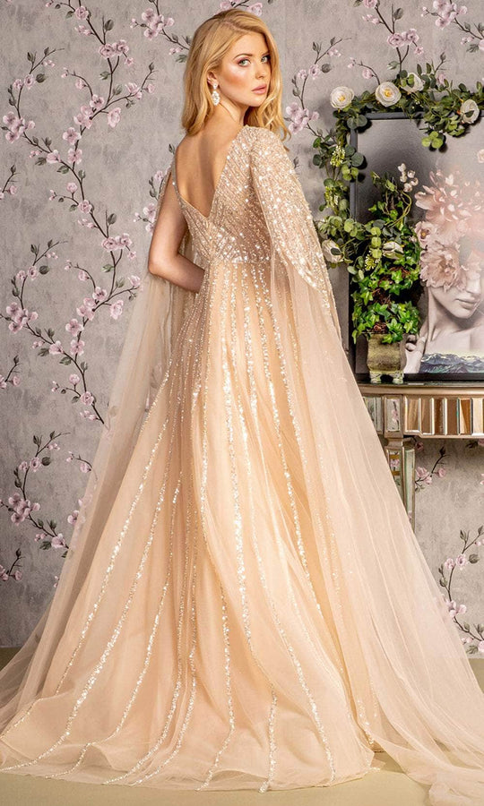 GLS by Gloria GL3494 - Plunging V-Neck A-Line Evening Dress