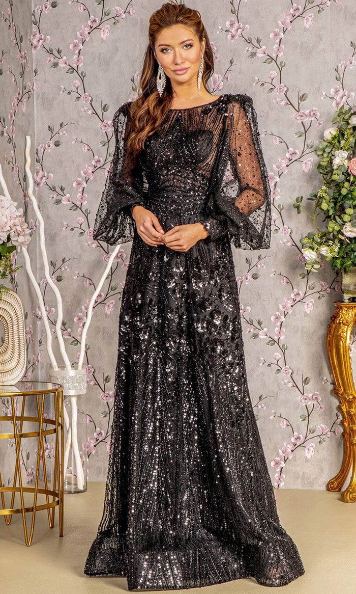 GLS by Gloria GL3497 - Illusion Puff Sleeves Evening Dress Evening Dresses S / Black