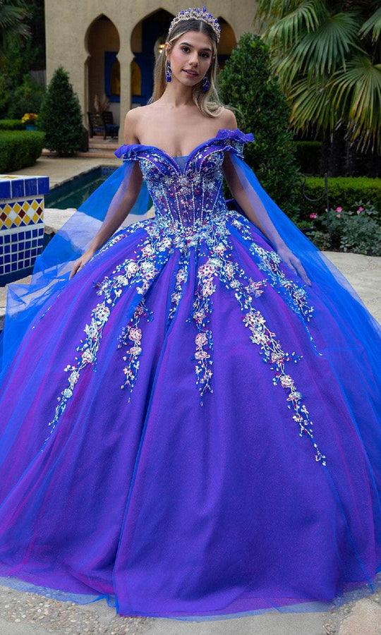 GLS by Gloria GL3518 - Cascade Sleeve Embroidered Gown