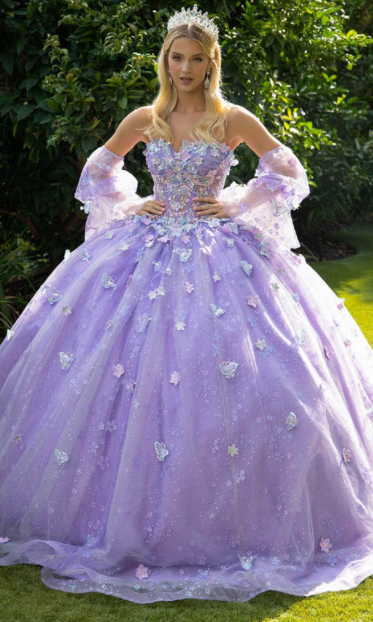 GLS by Gloria GL3541 - Butterfly Appliqued Strapless Corset Ballgown