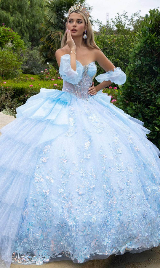 GLS by Gloria GL3551 - Bejeweled Sweetheart Side Ruffle Ballgown