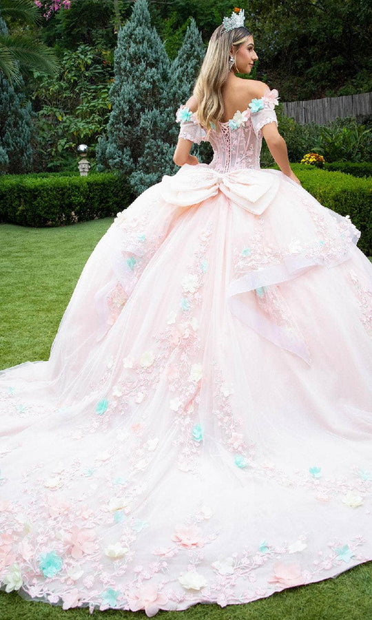 GLS by Gloria GL3554 - Multicolor Flower Applique V-Neck Ballgown