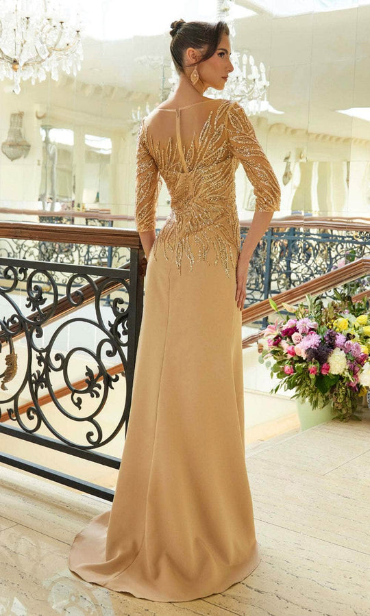 GLS by Gloria GL3562 - Sheer Sleeve Beaded Applique Formal Dress