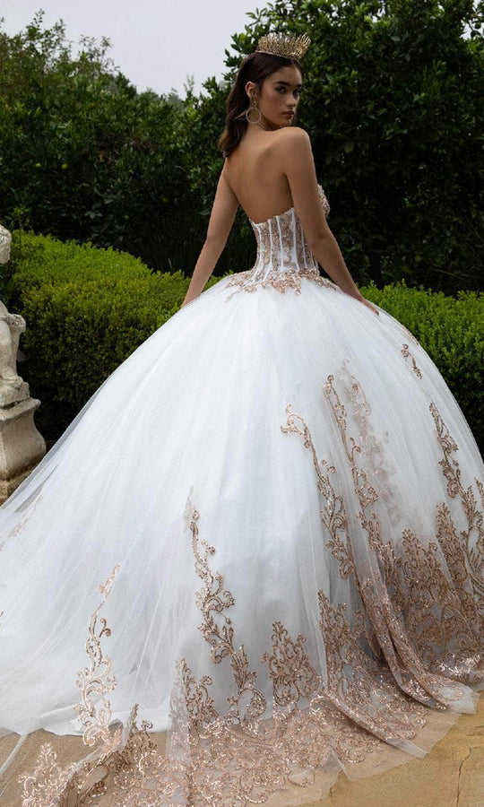 GLS by Gloria GL3578 - Beaded Applique Bishop Sleeve Ballgown