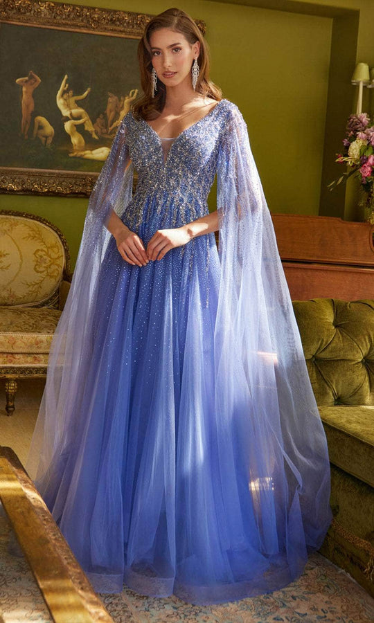 GLS by Gloria GL3606 - Mesh Cape Beaded A-Line Formal Dress