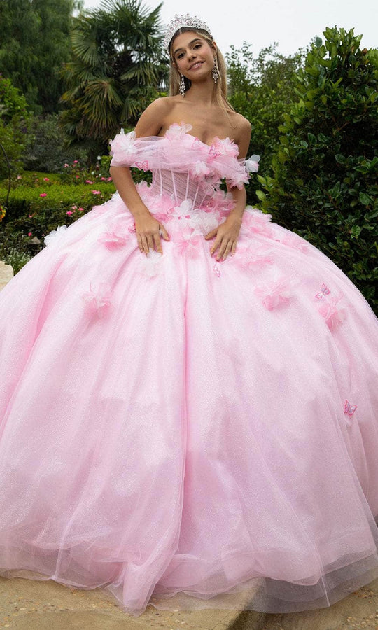 GLS by Gloria GL3608 - Off Shoulder 3D Butterfly Applique Ballgown