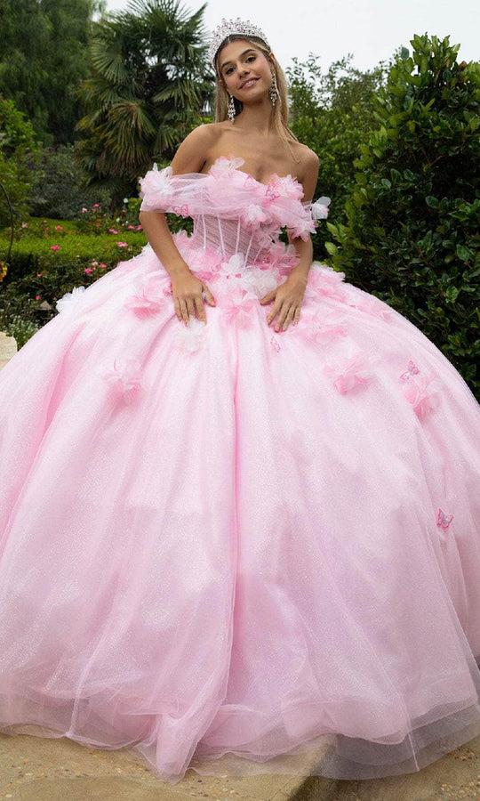 GLS by Gloria GL3608 - Off Shoulder 3D Butterfly Applique Ballgown