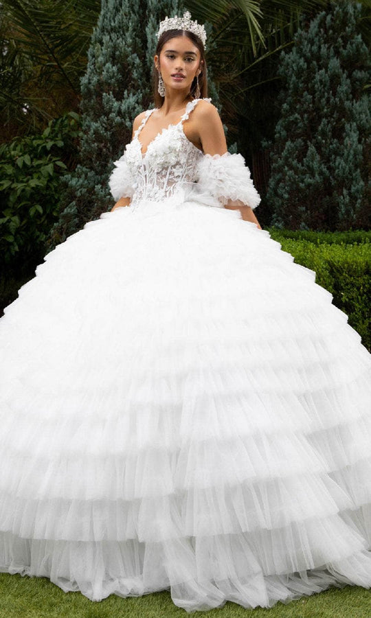 GLS by Gloria GL3610 - Plunging Neckline Tiered Ruffle Ballgown