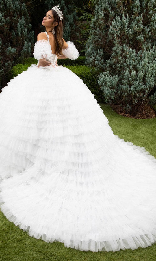 GLS by Gloria GL3610 - Plunging Neckline Tiered Ruffle Ballgown