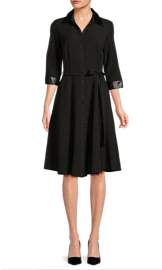 Sharagano HW2F196153 - Three-Quarter Sleeve Collared A-Line Dress