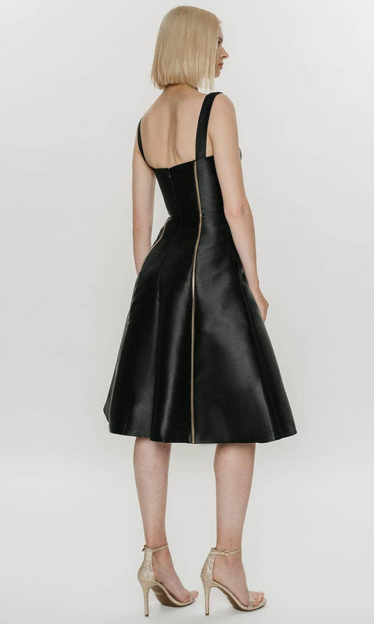 Hynes Park M589 - Mikado Tea-Length A-Line Dress with Zippers