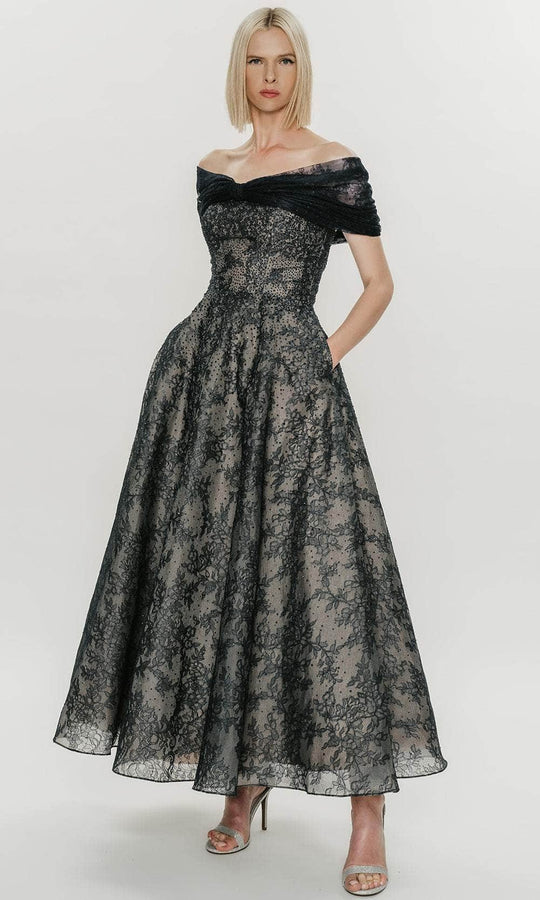 Hynes Park M595 - Strapless Beaded Lace Gown with Shawl