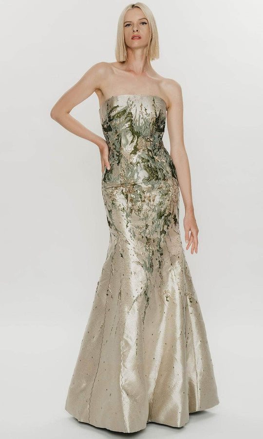 Park 108 M651 - Brocade Straight Neckline Evening Gown