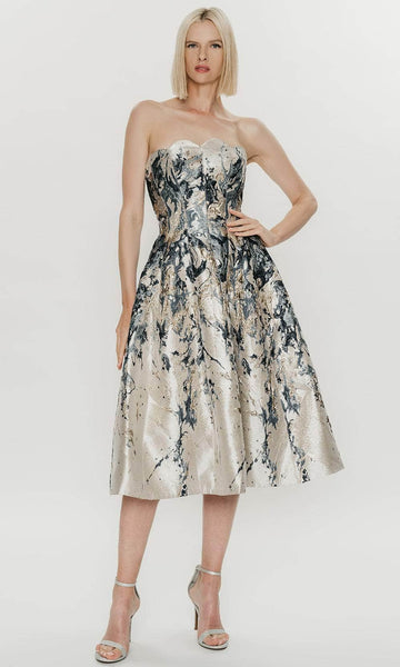 labubu with gold dress Hynes Park M653 - Tea-Length Brocade A-line Dress