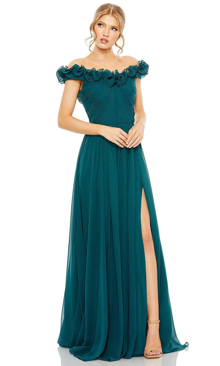 Ieena Duggal 11591 - Ruffled Off Shoulder Evening Gown Evening Dresses 2 / Teal