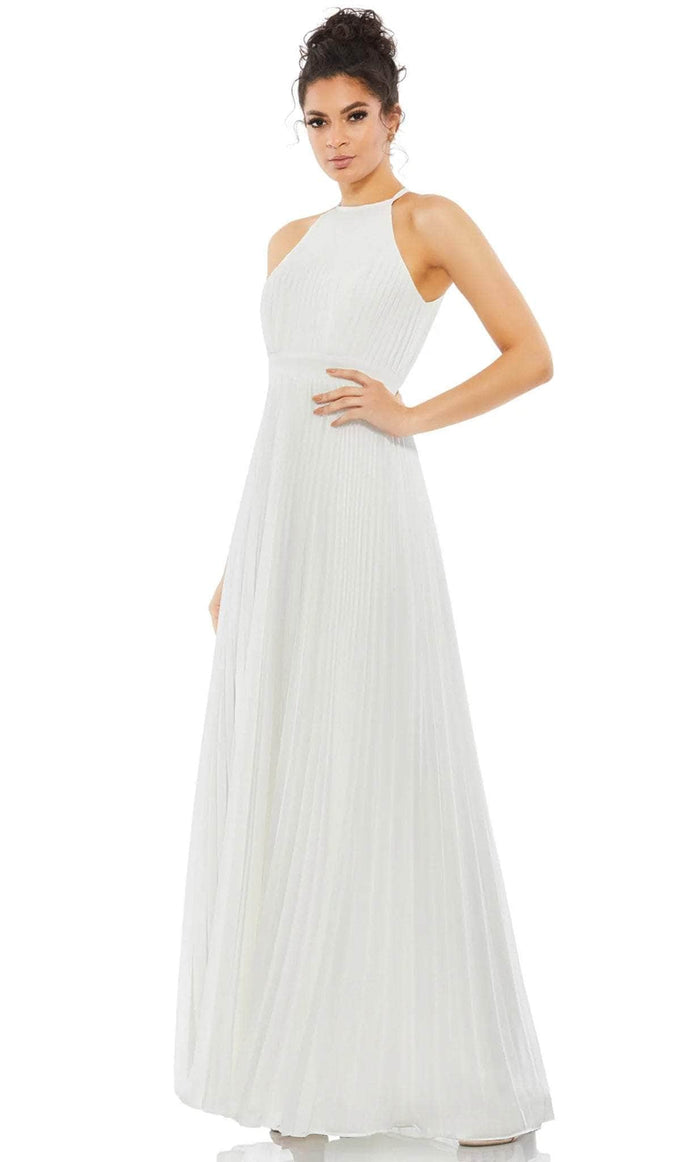 Ieena Duggal 12496 - Halter Pleated Chiffon Gown Prom Dresses 0 / White