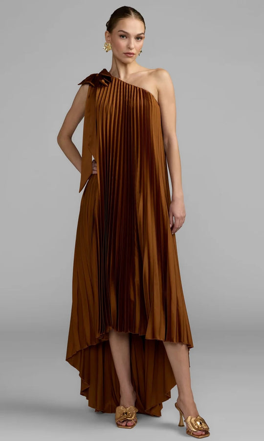 Ieena Duggal 13308 - Bow Accented One Shoulder Midi Dress