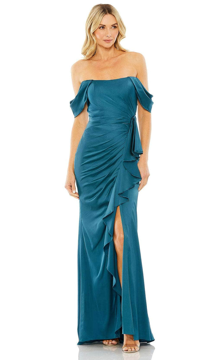 Ieena Duggal 20678 - Off Shoulder Draped Evening Gown Special Occasion Dress 0 / Ocean