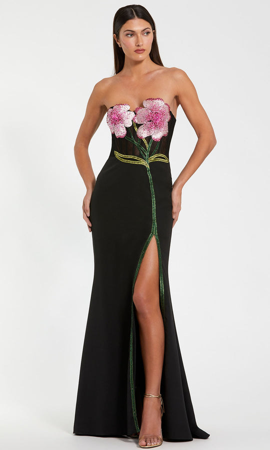 Ieena Duggal 20682 - Strapless Floral Embroidered Evening Gown