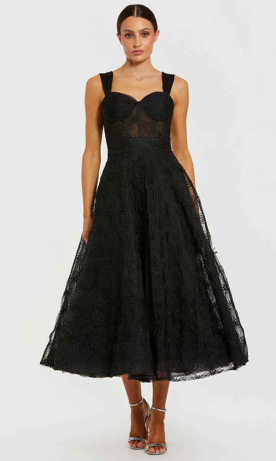 Ieena Duggal 21171 - Textured Floral Sweetheart Midi Dress