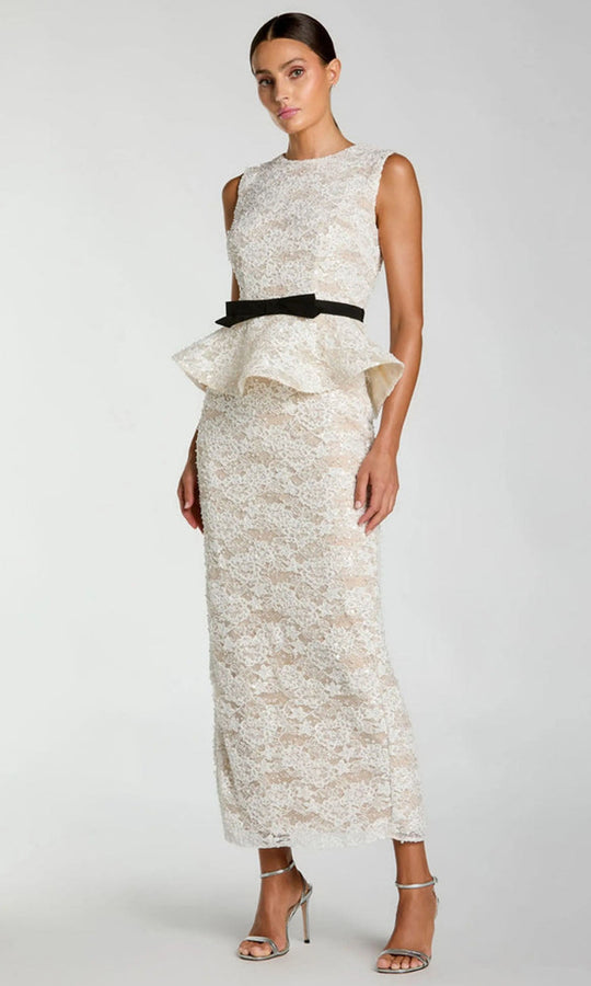 Ieena Duggal 21228 - Allover Lace Peplum Column Dress