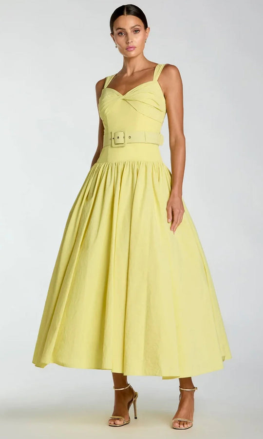 Ieena Duggal 21251 - Sweetheart Belted Tea-Length Dress