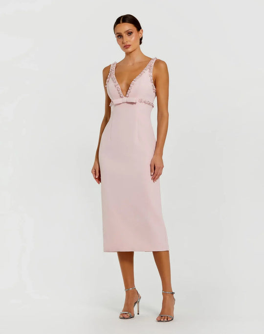 Ieena Duggal 2276 - Beaded Trim V-Neck Column Dress