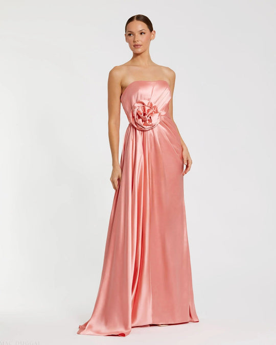 Ieena Duggal 2301 - Strapless Satin Dress with 3D Floral
