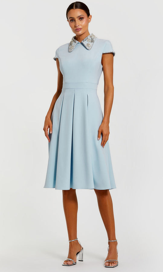Ieena Duggal 2313 - Embellished Collar Pleated A-Line Dress