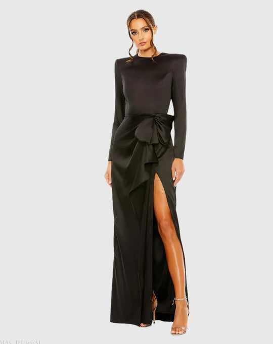 Ieena Duggal 26676 - Bow Ornate Slit Evening Dress