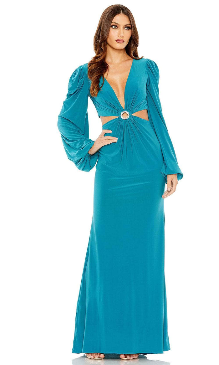 Ieena Duggal 26727 - Plunging Cutout Evening Gown Special Occasion Dress 0 / Ocean Blue