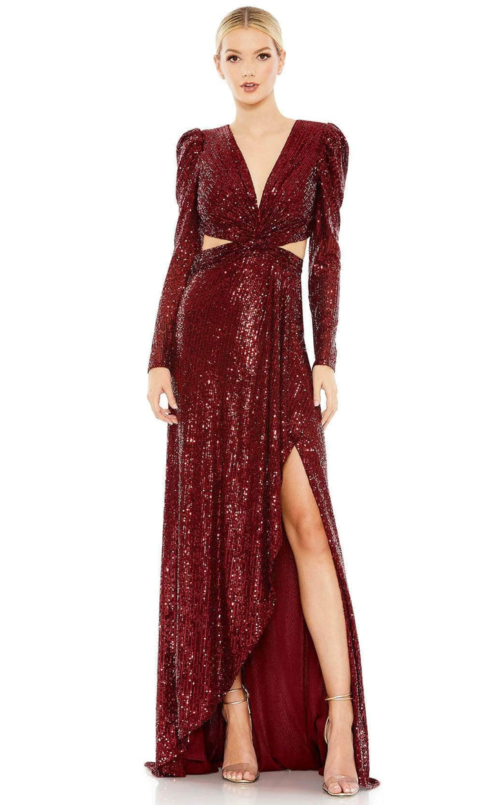 Ieena Duggal 26739 - Long-Sleeved Sequined Gown Prom Dresses 0 / Wine