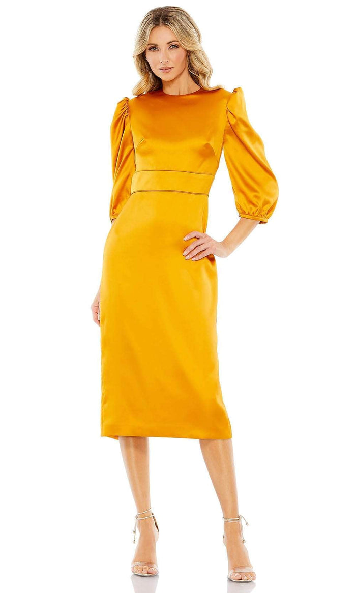 Ieena Duggal 26927 - High-Neckline Tea Length Dress Cocktail Dresses 0 / Marigold