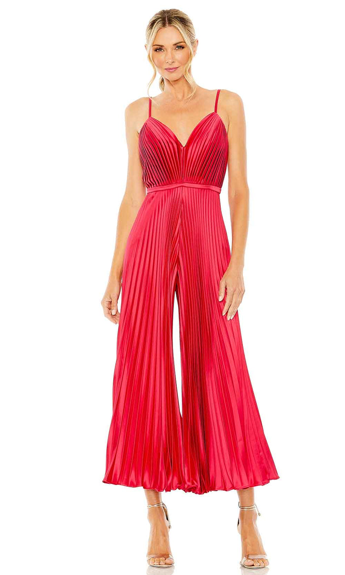 Ieena Duggal 27142 - Pleated Sleeveless Jumpsuit Special Occasion Dress 0 / Cranberry