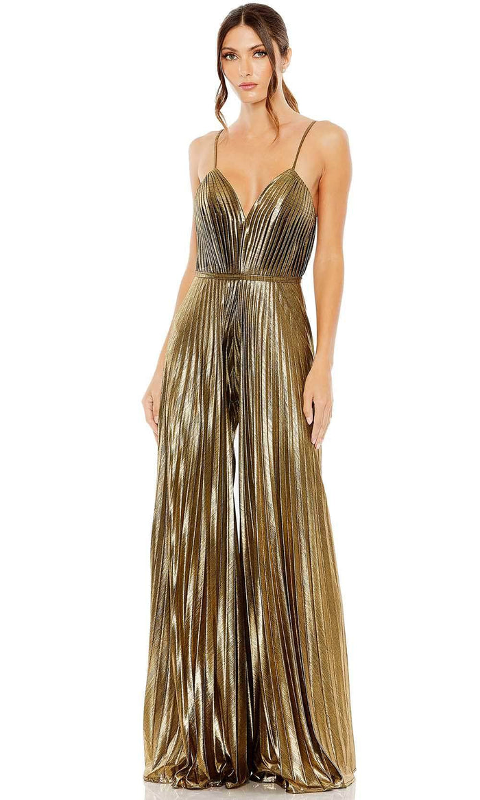 Ieena Duggal 27143 - Sleeveless Pleated Jumpsuit Special Occasion Dress 0 / Antique Gold