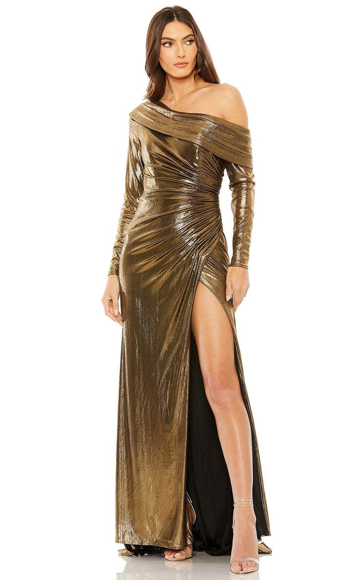 Ieena Duggal 27175 - Metallic Long Sleeve Evening Gown Evening Dresses 2 / Antique Gold
