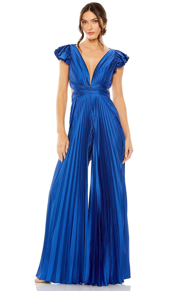 Ieena Duggal 27361 - Strappy Back Pleated Jumpsuit Special Occasion Dress 0 / Cobalt