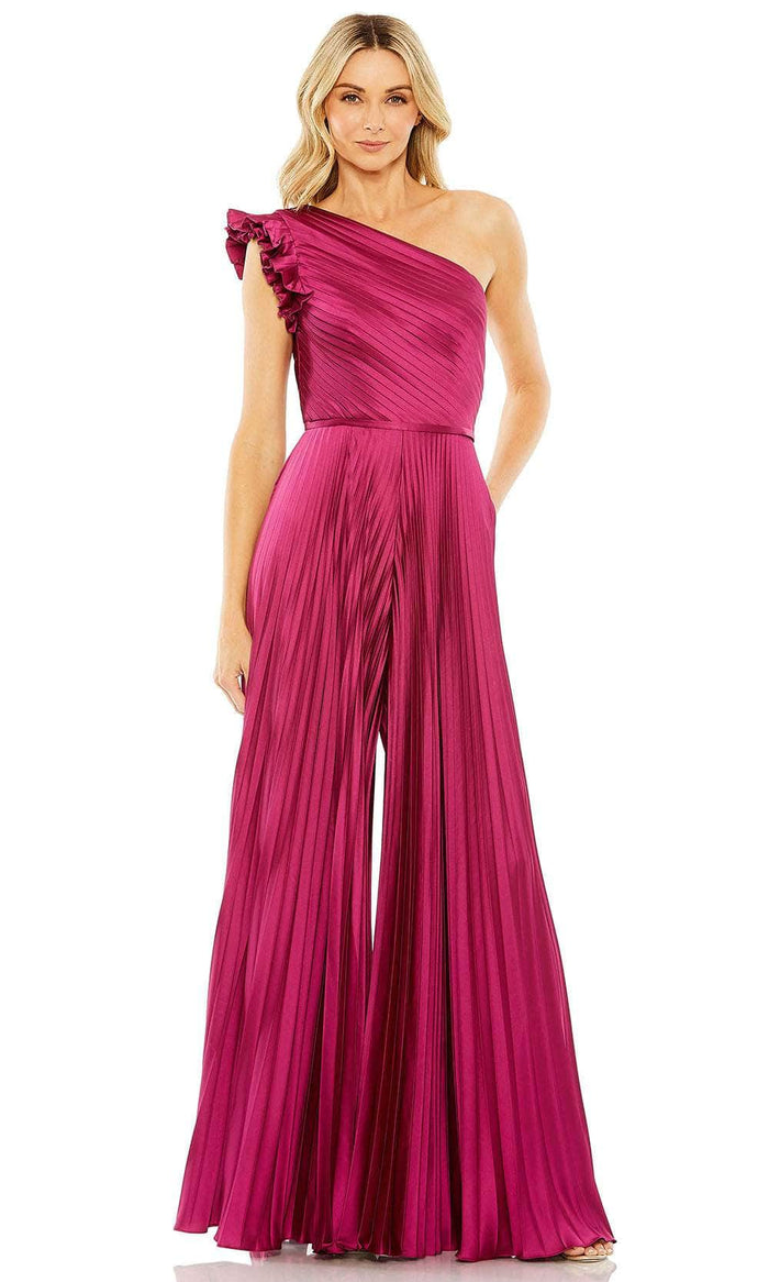 Ieena Duggal 27458 - Ruffled Sleeve Pleated Jumpsuit Special Occasion Dress 0 / Berry