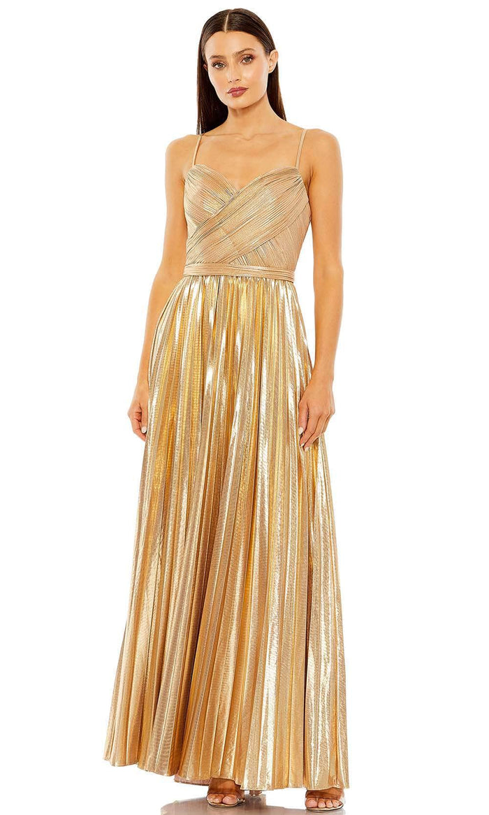 Ieena Duggal 27489 - Metallic A-Line Long Dress Special Occasion Dress 0 / Gold