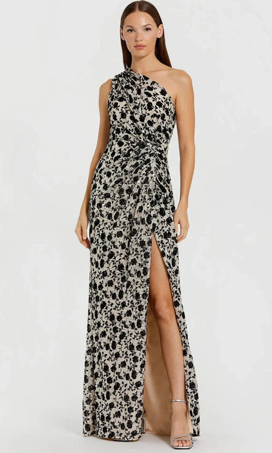 Ieena Duggal 27626 - Floral Velvet Detail One Shoulder Dress