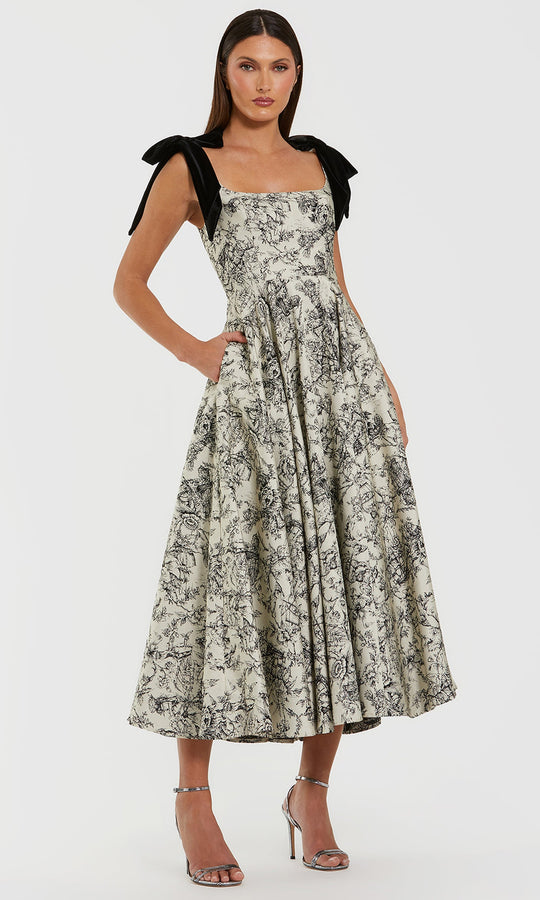 Ieena Duggal 27749 - Velvet Bow Strap Floral Evening Dress