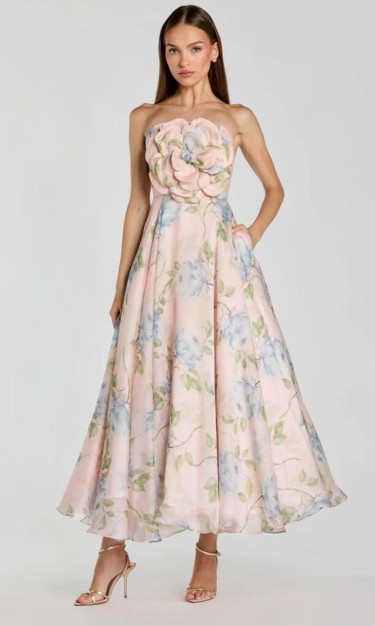 Ieena Duggal 27822 - Straight Neckline Floral Midi Dress