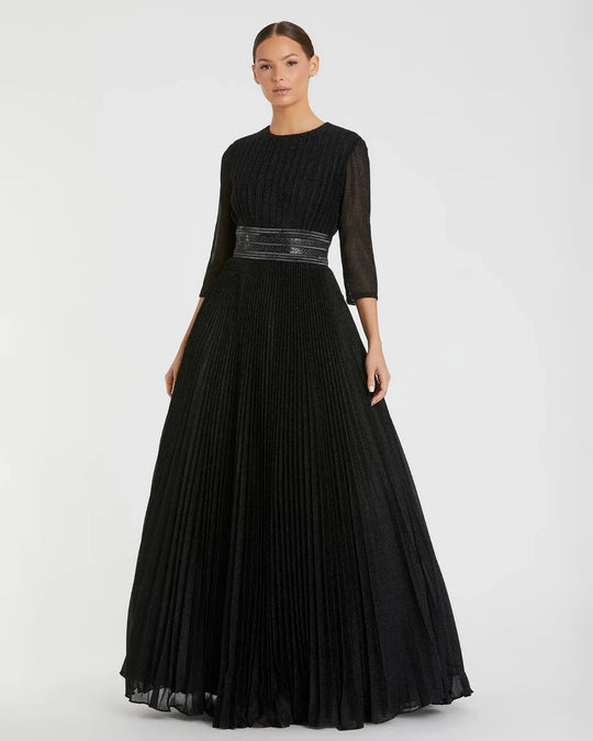 Ieena Duggal - 30700I Ruched Jewel Quarter Sleeves Ballgown
