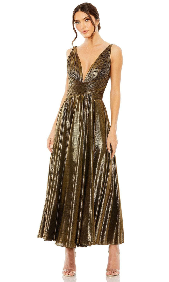 Ieena Duggal 30761 - Metallic Plunging V-Neck Prom Gown Prom Gown XS / Antique Gold