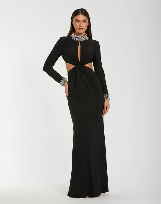 Ieena Duggal 44155 - Cutout High Neck Dress with Crystal Beading