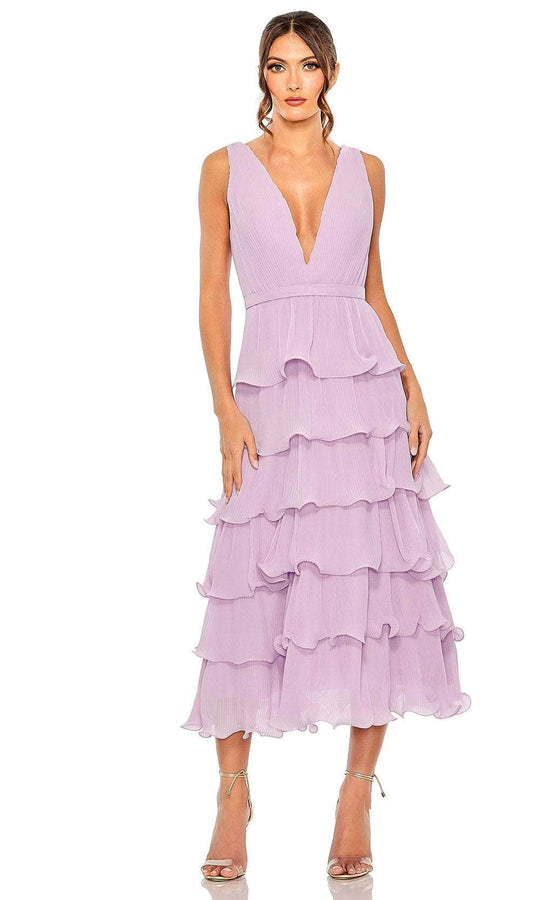 Ieena Duggal 49671 - Chiffon Tea-Length Ruffle Dress